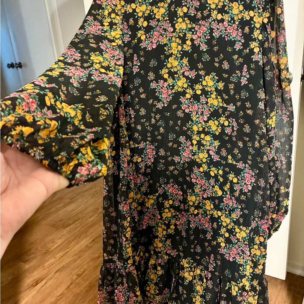 BCBG Black Floral Dress with Yellow and Pink Accents